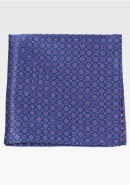 Intricate Woven Floral Hanky in Classic Navy with red and Golden Amber