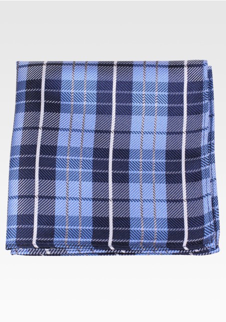 Blue Pocket Square with Tartan Checks
