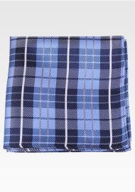 Blue Pocket Square with Tartan Checks