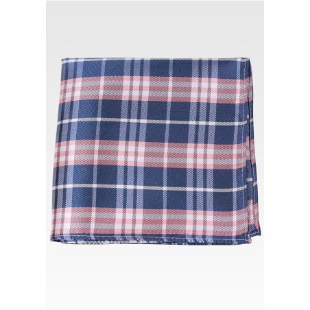 Pink and Navy Blue Tartan Check Pocket Square
