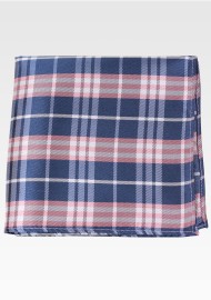 Pink and Navy Blue Tartan Check Pocket Square
