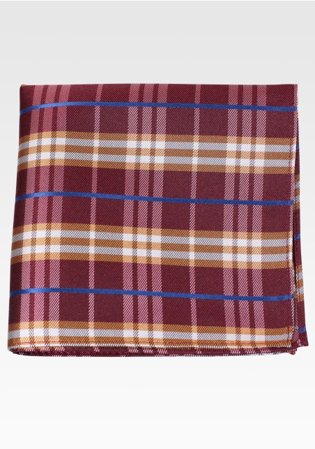 Maroon and Peach Orange Tartan Check Pocket Square