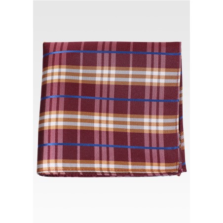Maroon and Peach Orange Tartan Check Pocket Square
