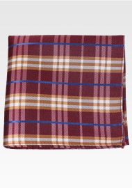Maroon and Peach Orange Tartan Check Pocket Square
