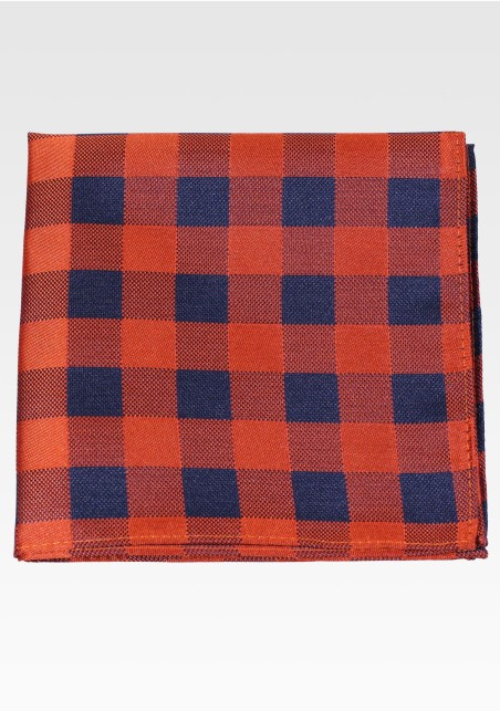 Navy and Burnt Orange Gingham Checkered Pocket Square