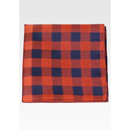 Navy and Burnt Orange Gingham Checkered Pocket Square