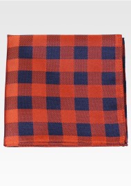 Navy and Burnt Orange Gingham Checkered Pocket Square