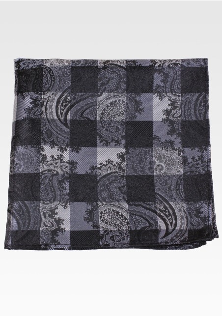 Gingham Paisley Pocket Square in Blue