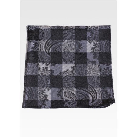 Gingham Paisley Pocket Square in Blue