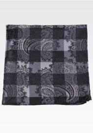 Gingham Paisley Pocket Square in Blue