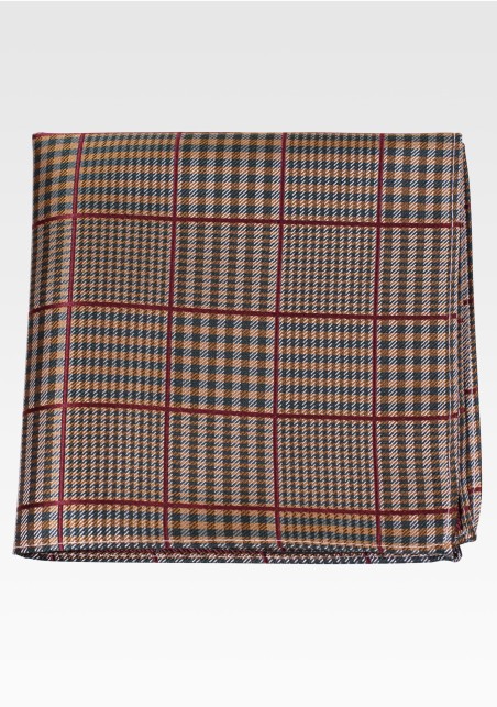 Prince of Wales Check Pocket Square in Brown and Olive Green