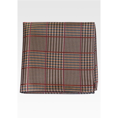 Prince of Wales Check Pocket Square in Brown and Olive Green