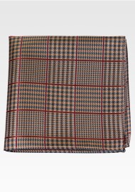 Prince of Wales Check Pocket Square in Brown and Olive Green