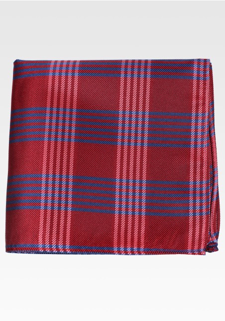 Red with Blue Plaid Pocket Square