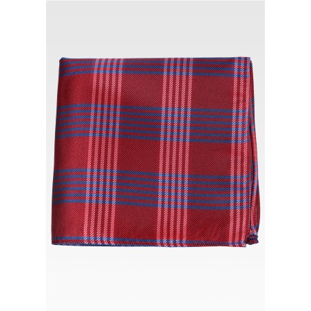 Red with Blue Plaid Pocket Square