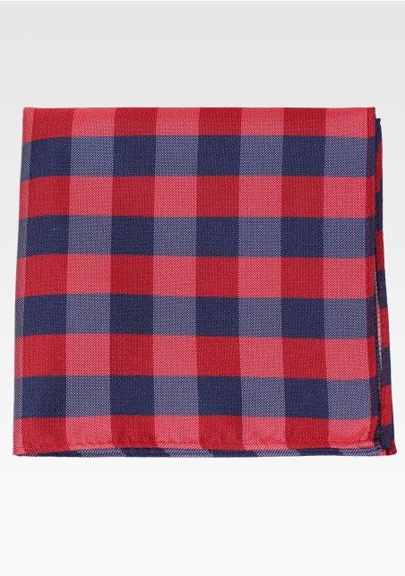 Navy with Cherry Red Gingham Checkered Pocket Square