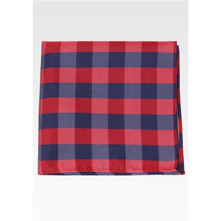 Navy with Cherry Red Gingham Checkered Pocket Square