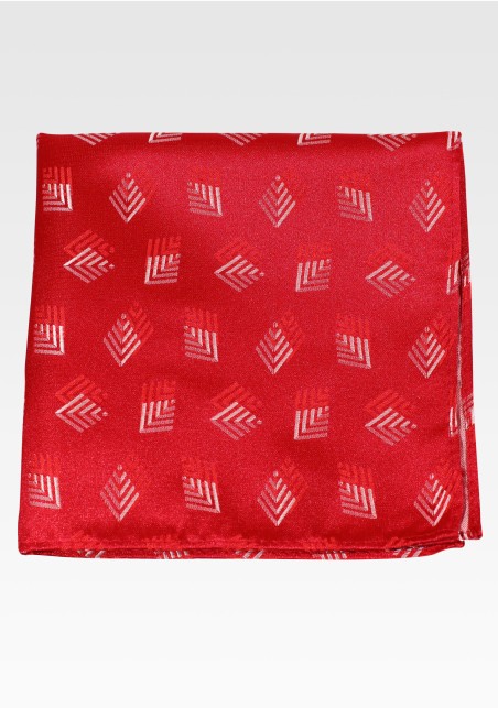 Geometric Fern Design Pocket Square in Bright Red