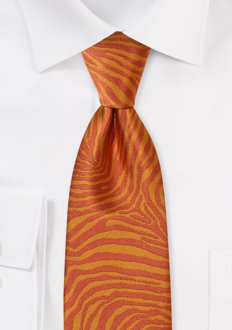 Tiger Stripe XL Mens Tie in Red and Orange