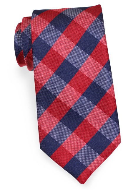 Red and Blue Gingham Checkered Necktie