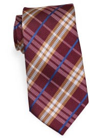 Maroon and Orange Tartan Plaid Tie in XL Length