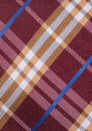 Maroon and Orange Tartan Plaid Tie in XL Length