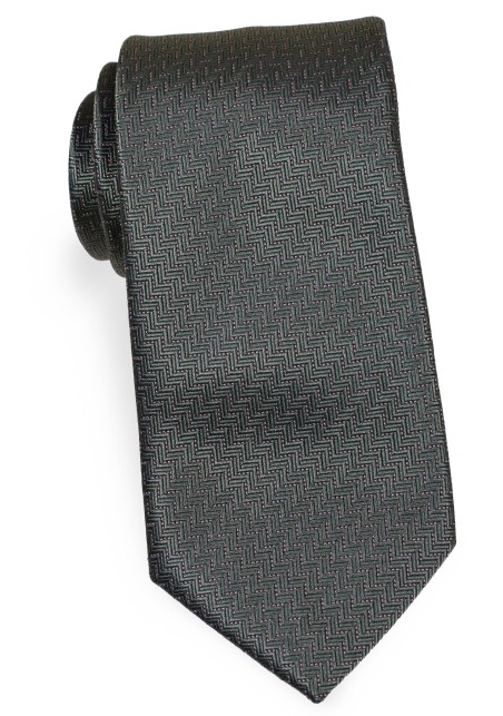 Olive Tie with Woven Herringbone Design