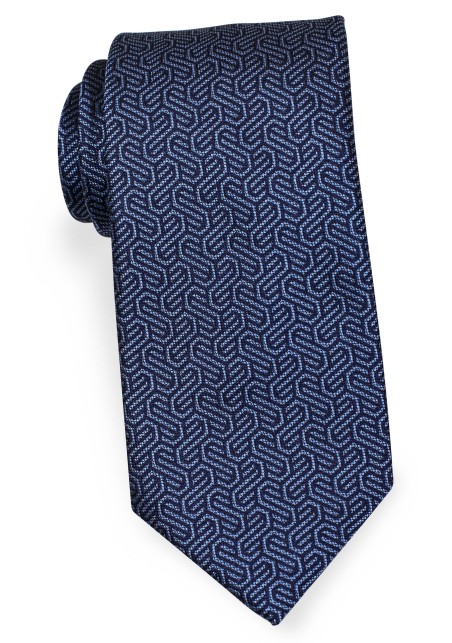 Dress Navy Tie with Geometric Design Pattern