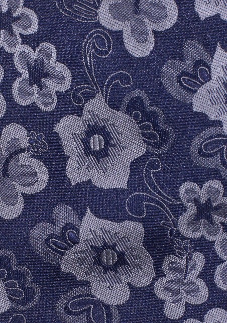 Floral Tie in Silver and Classic Navy