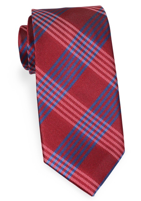 Extra Long Plaid Tie in Deep Red and Royal Blue in XL