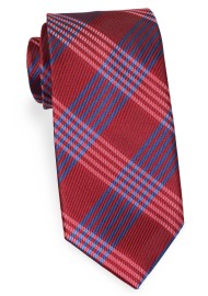 Cherry Red Plaid Necktie in Woven Fabric