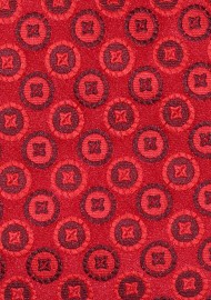 Extra Long Mens Necktie in Crimson Red with Embroidered Medallions