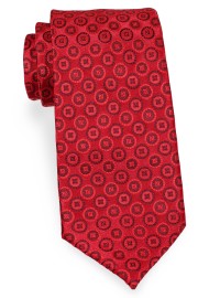 Crimson Red Necktie with Woven Medallion Design