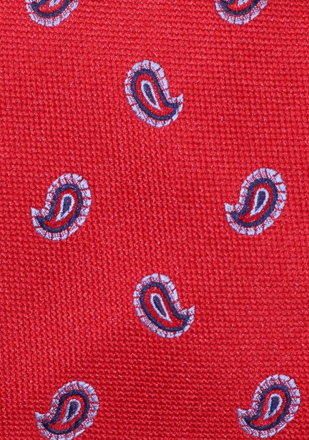 Matte Woven Suit Hanky in Cherry Red with Blue Paisley