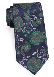 Navy and Green Floral Necktie in XL Size