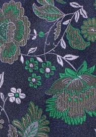 Dark Green and Navy Blue Floral Necktie
