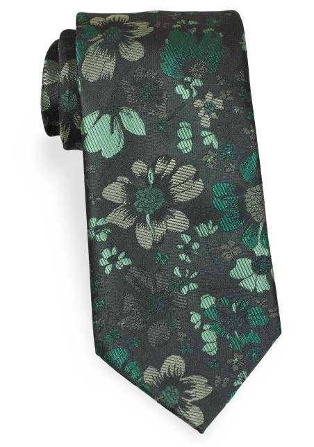 Dark Green Woven Floral Mens Tie