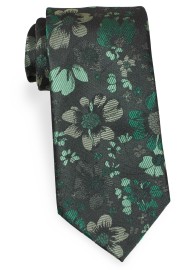 Extra Long Necktie in Dark Green Floral Design