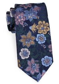 Floral Mens Tie in Green, Blue, Gold