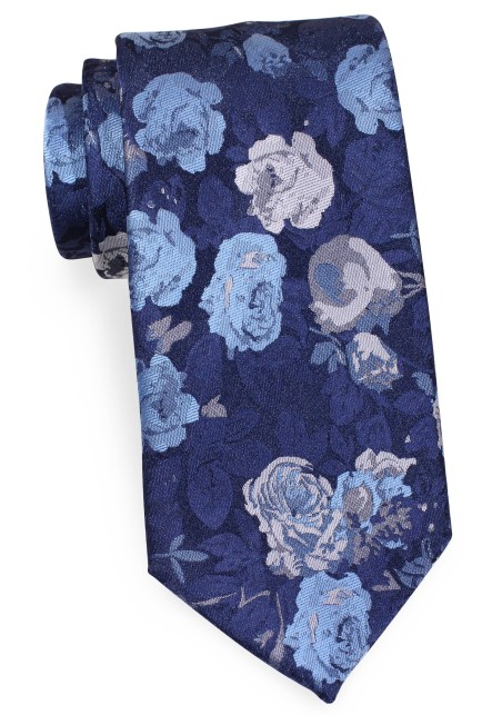 Blue Necktie with Rose Design