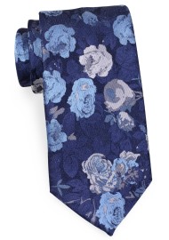 Blue Necktie with Rose Design