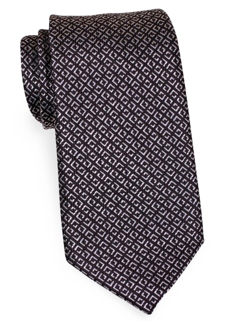 Black and Silver Gray Geometric Checkered Mens Tie