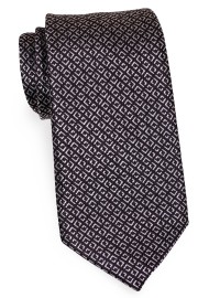 Black and Silver Gray Geometric Checkered Mens Tie