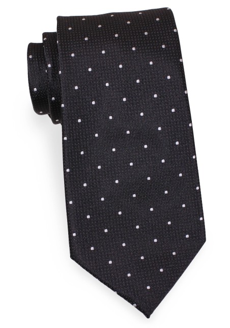 Black Tie with Small Silver Polka Dots