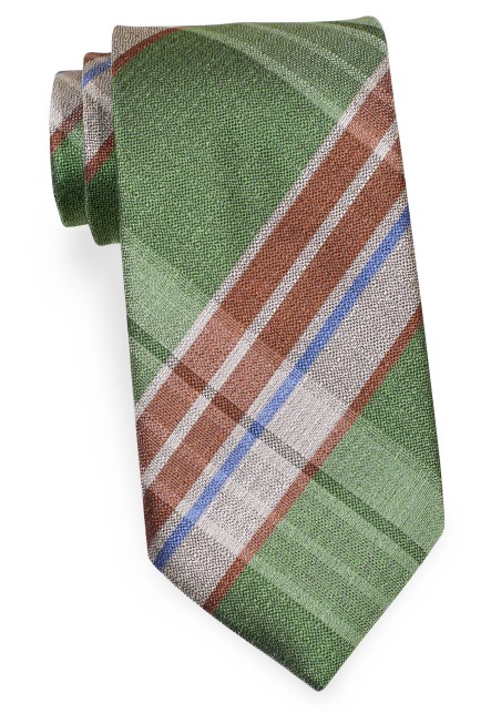 Madras Check Tie in Lime, Brown, Cream