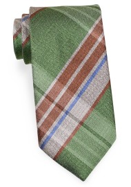 Madras Check Tie in Lime, Brown, Cream