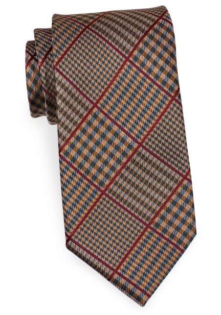 Brown and Olive Green XL Tie with Prince of Wales Checks
