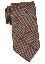 Brown and Olive Green XL Tie with Prince of Wales Checks