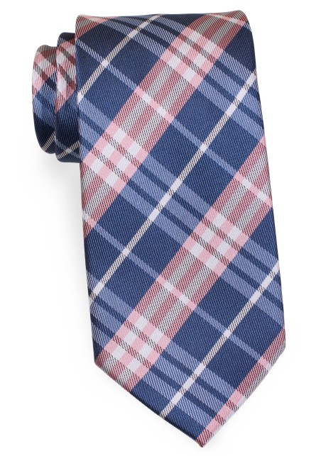 Tartan Check XL Necktie in Pink, Navy, and White