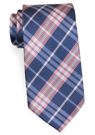 Tartan Check XL Necktie in Pink, Navy, and White